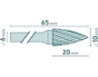 fréza karbidová, ostrý oblouk, pr.10x20mm/stopka 6mm,sek střední(double-cut)