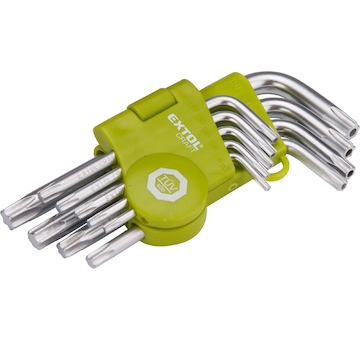 L-klíče TORX, sada 9ks, T 10-50mm, krátké, vrtané