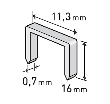 spony, balení 1000ks, 16mm, 11,3x0,52x0,70mm